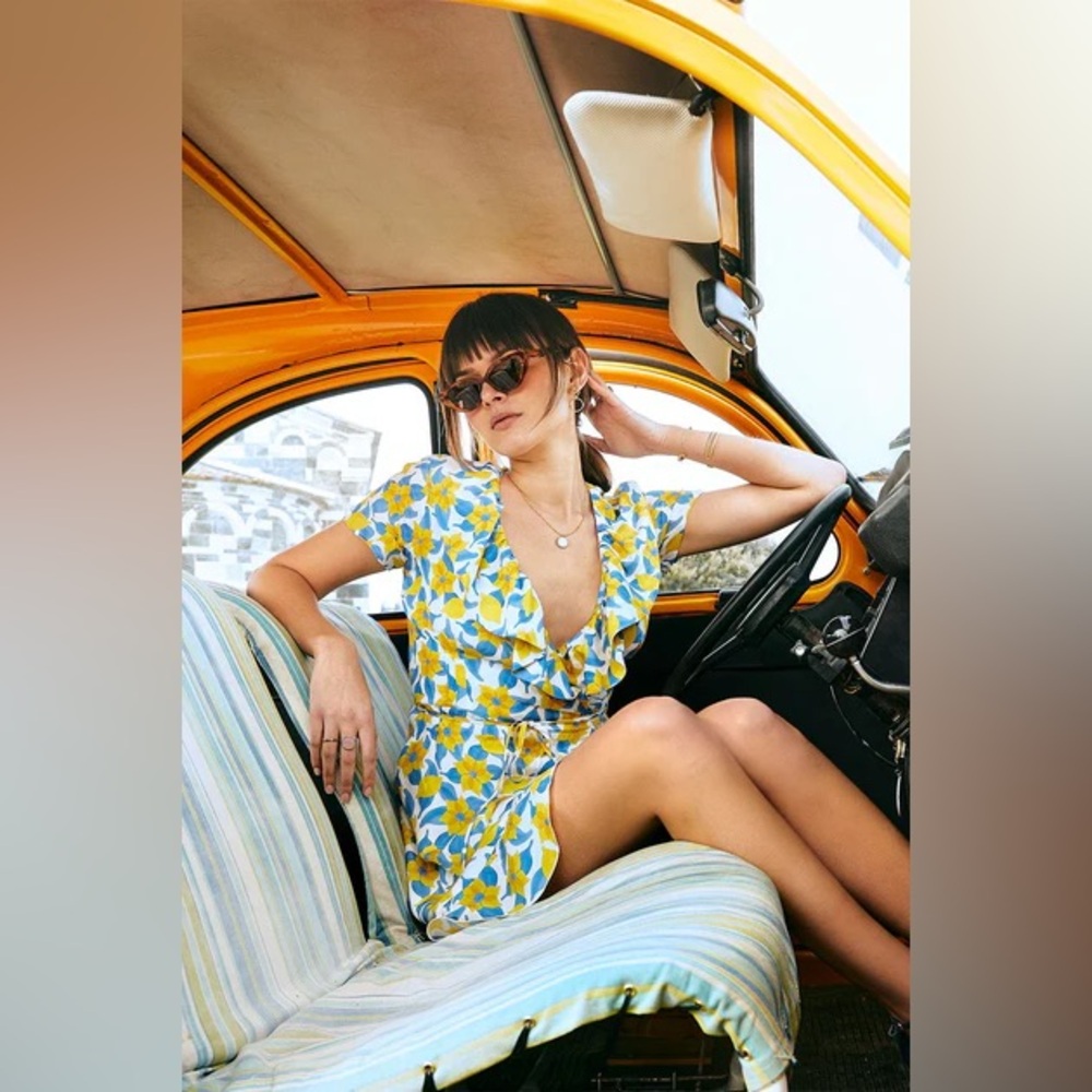 Soi Paris Wrap Dress in Lemon Floral Print